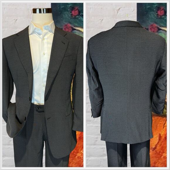 Vtg Armani Collezioni 42R 36x27 Black Gray Micro Birdseye Twill Designer Suit - Picture 2 of 16